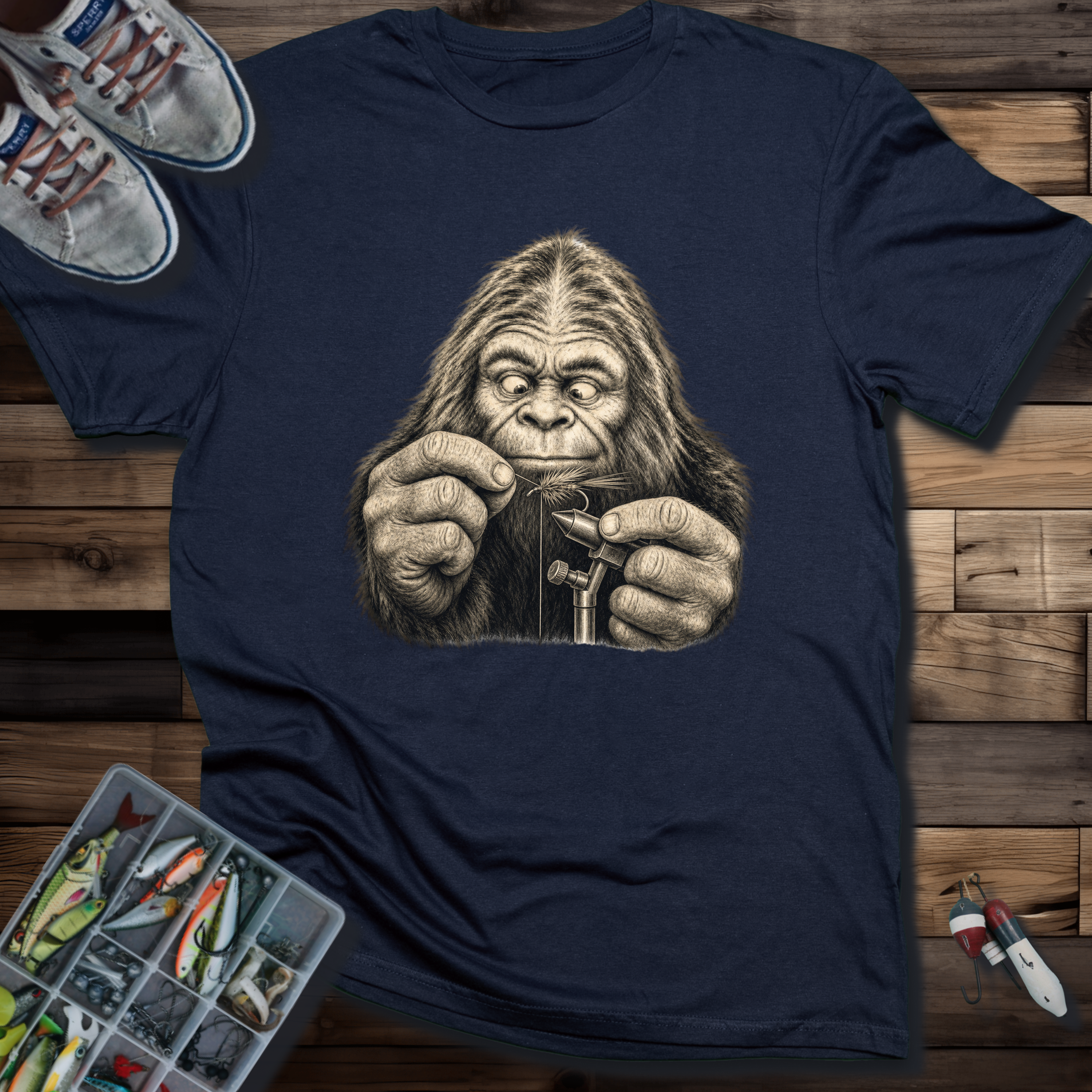 Sasquatch Fly Tying T-Shirt | Bigfoot Fly Fishing Tee for Anglers