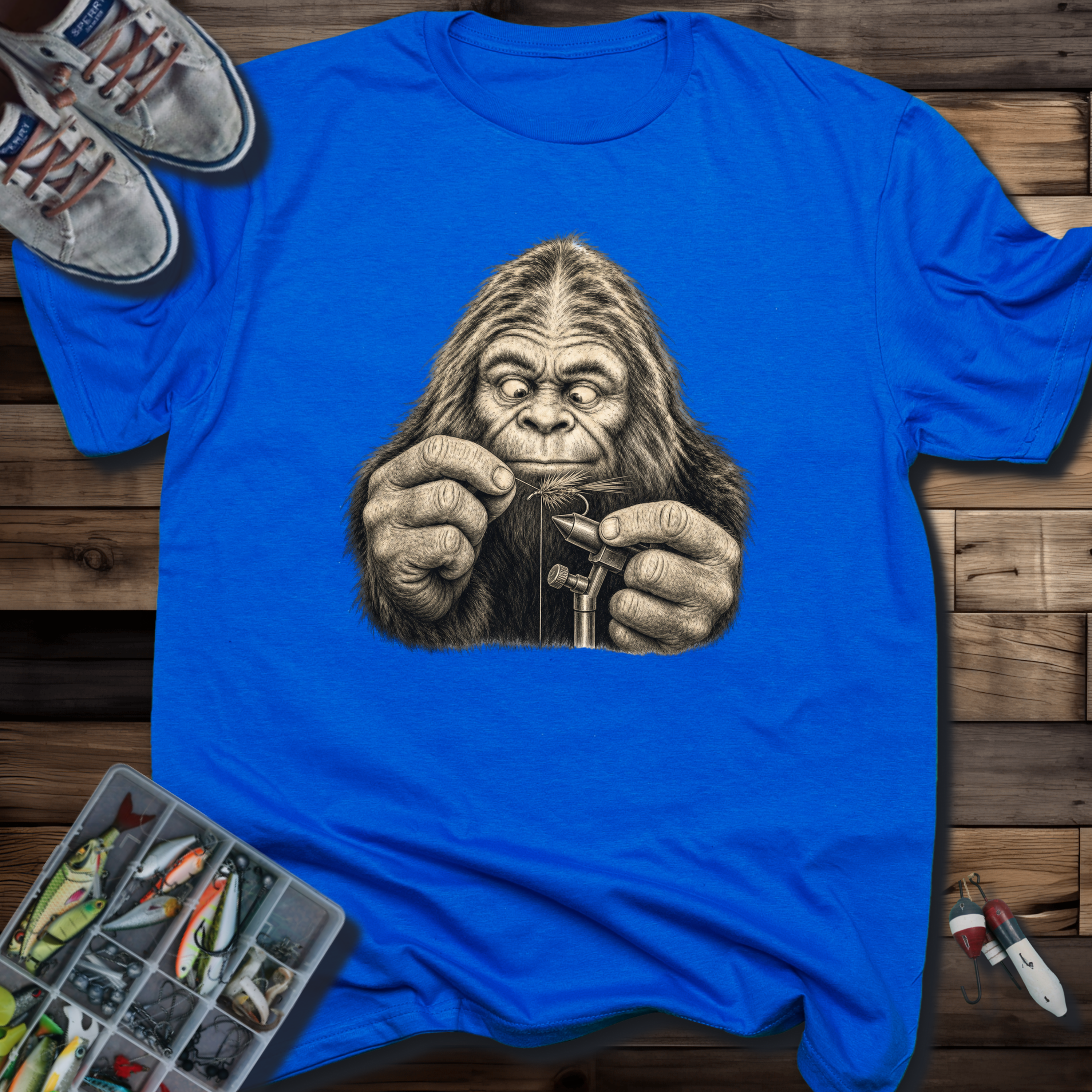 Sasquatch Fly Tying T-Shirt | Bigfoot Fly Fishing Tee for Anglers