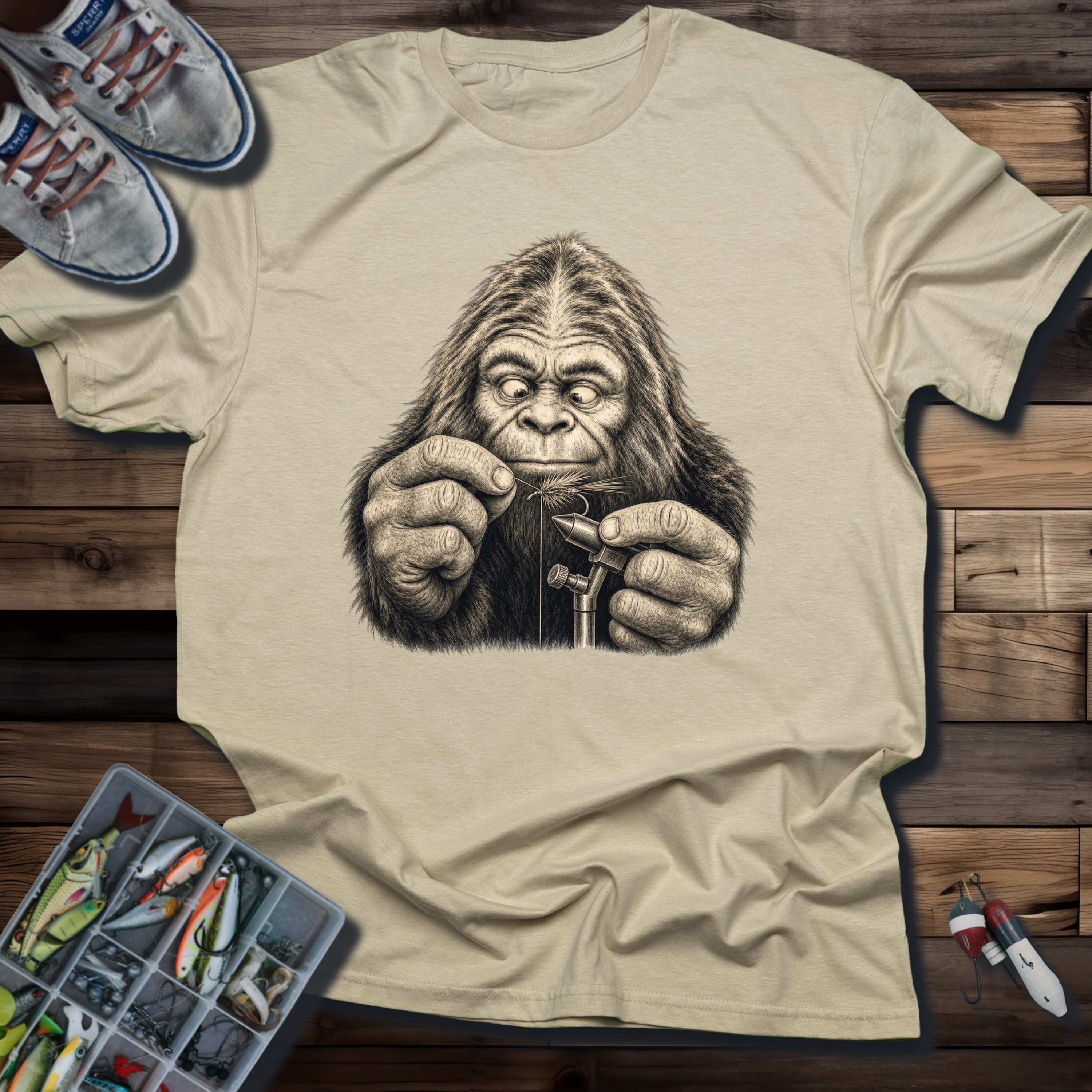 Sasquatch Fly Tying T-Shirt | Bigfoot Fly Fishing Tee for Anglers