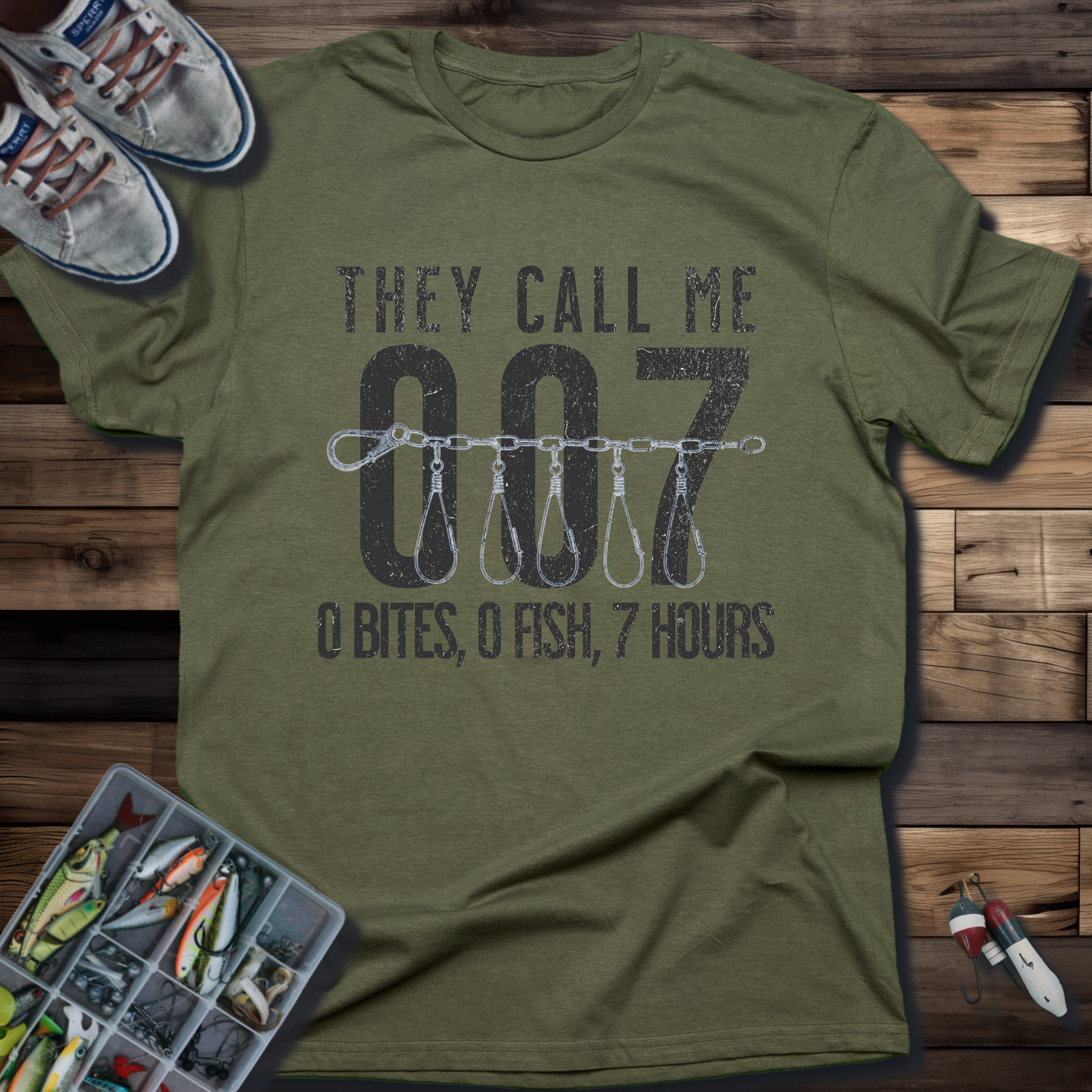They Call Me 007 Fishing T-Shirt | 0 Bites, 0 Fish, 7 Hours Funny Angler Tee