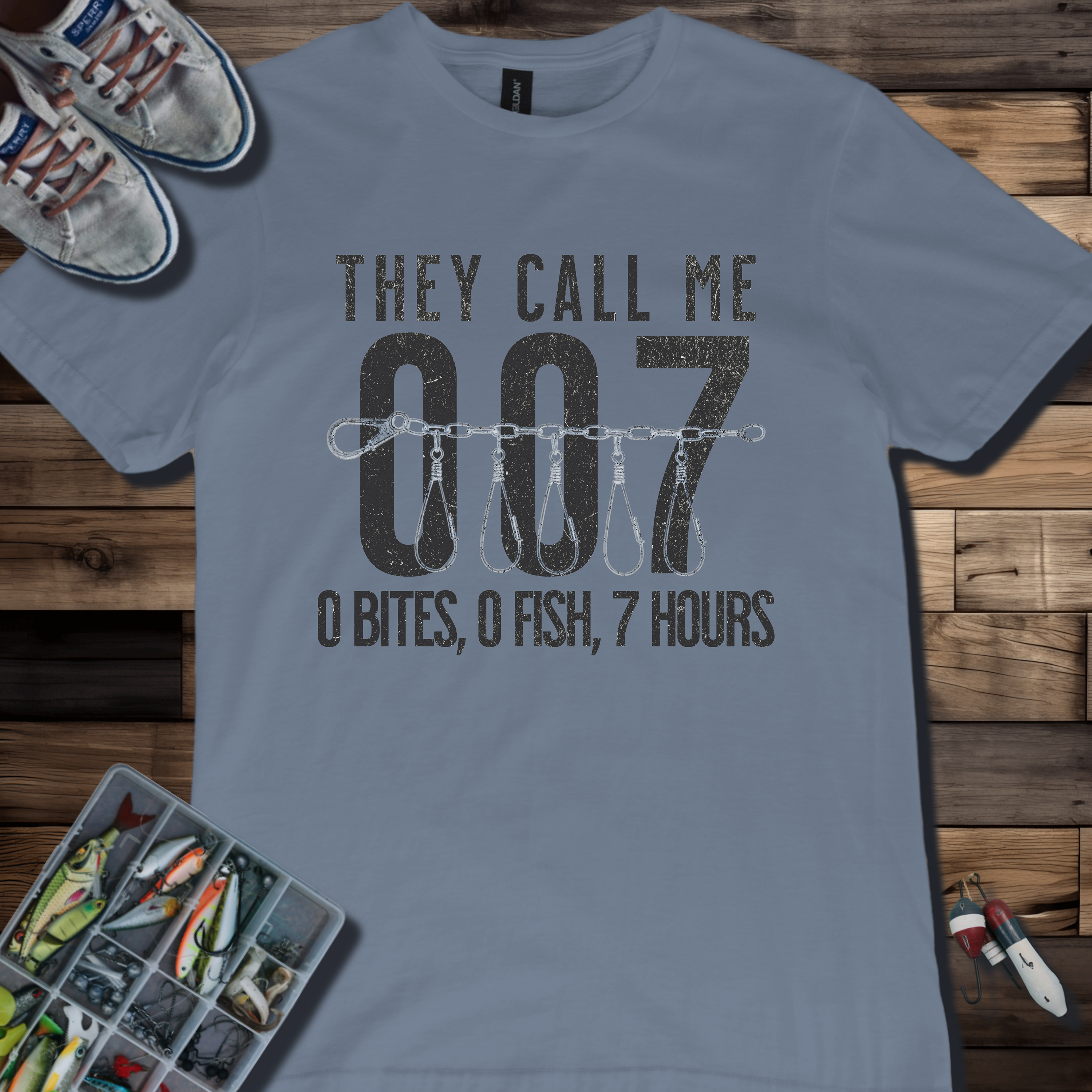 They Call Me 007 Fishing T-Shirt | 0 Bites, 0 Fish, 7 Hours Funny Angler Tee