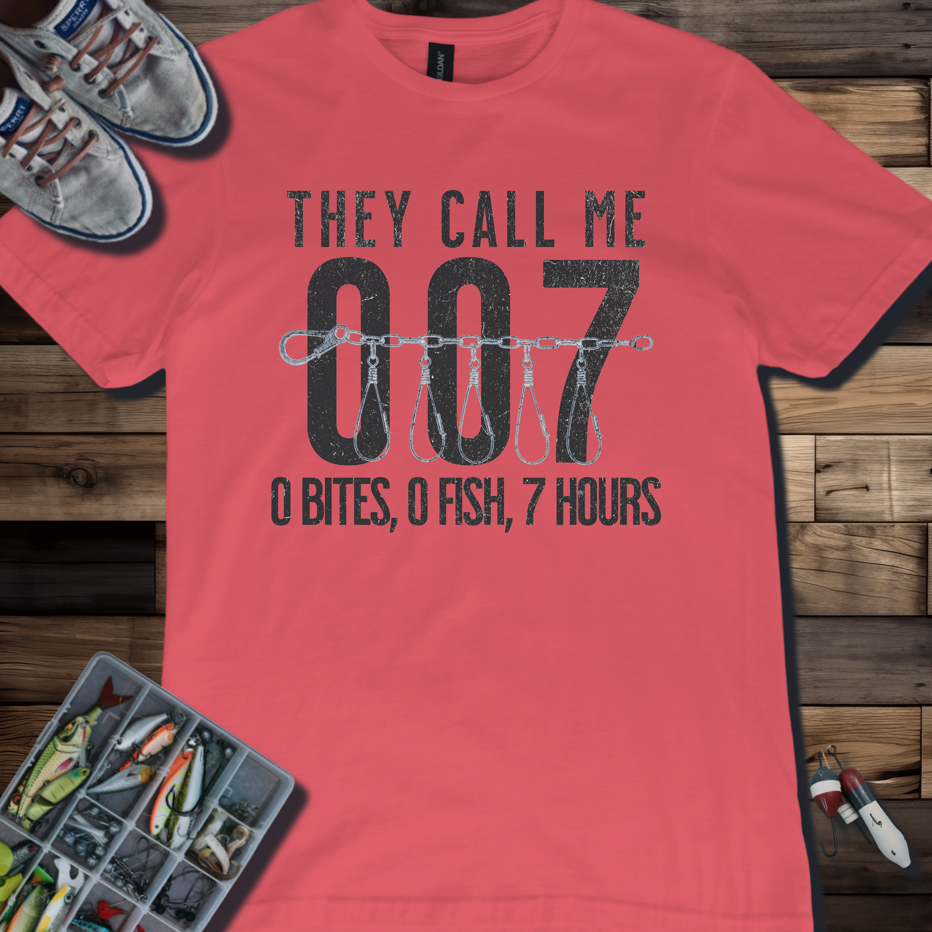 They Call Me 007 Fishing T-Shirt | 0 Bites, 0 Fish, 7 Hours Funny Angler Tee