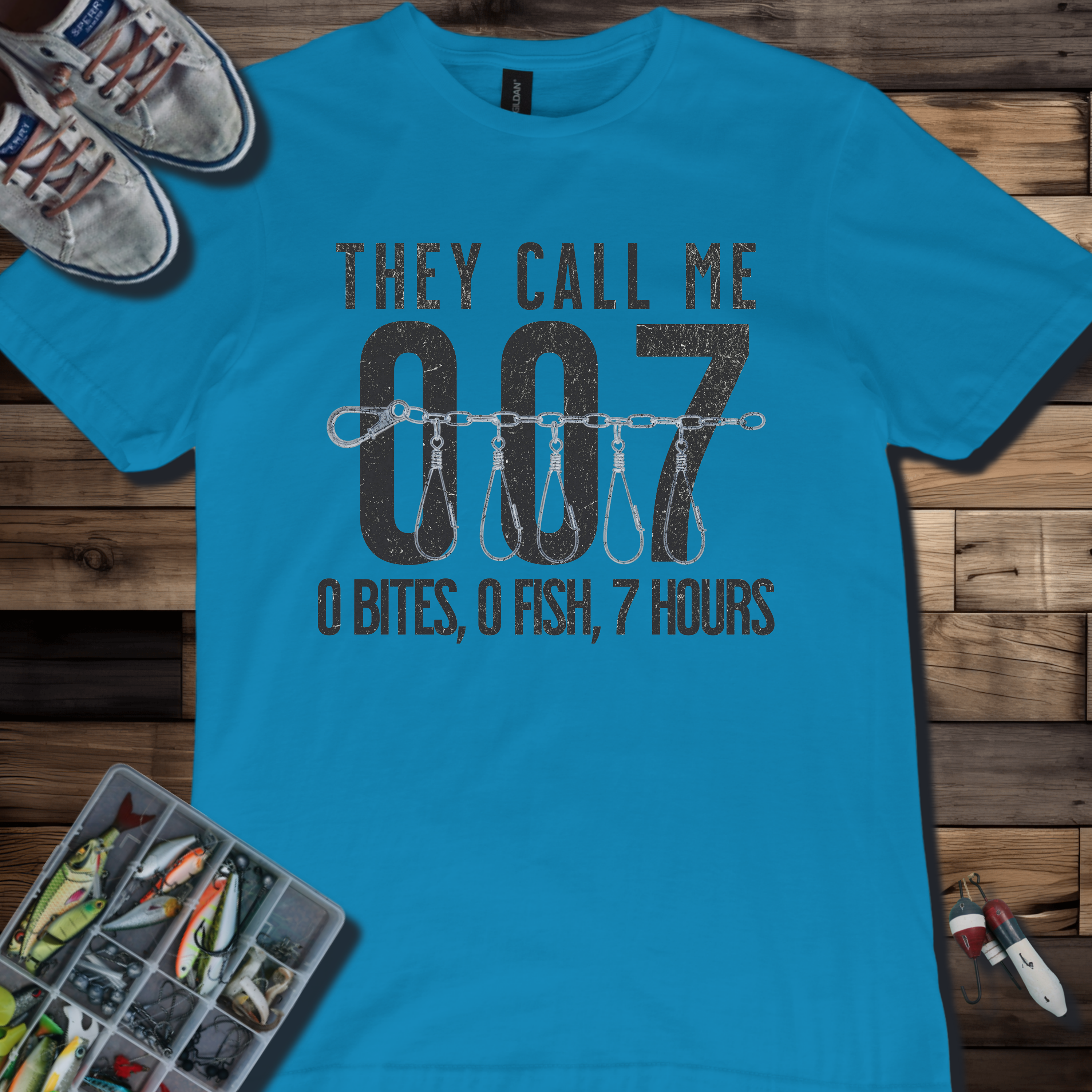 They Call Me 007 Fishing T-Shirt | 0 Bites, 0 Fish, 7 Hours Funny Angler Tee