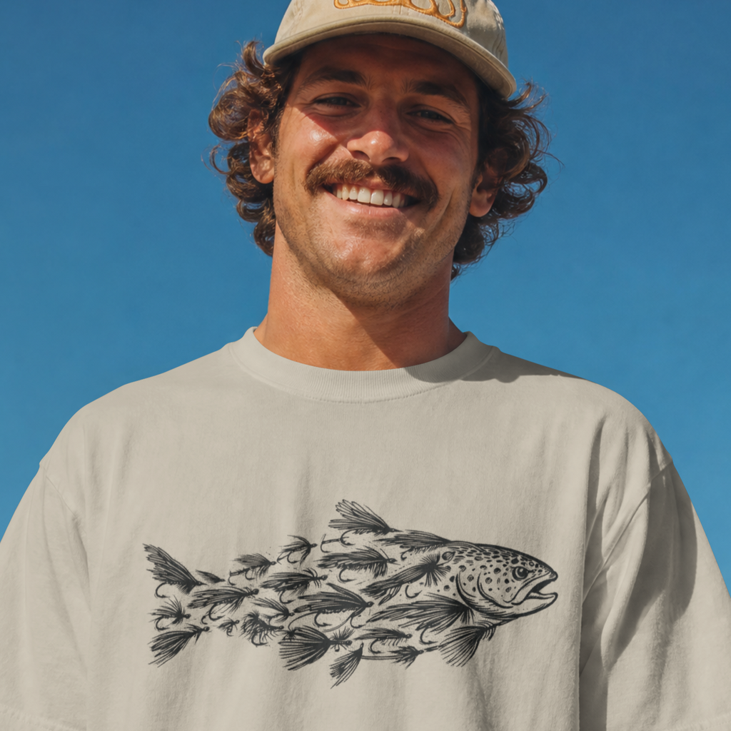 Trout Silhouette Made of Trout Flies Fishing T-Shirt