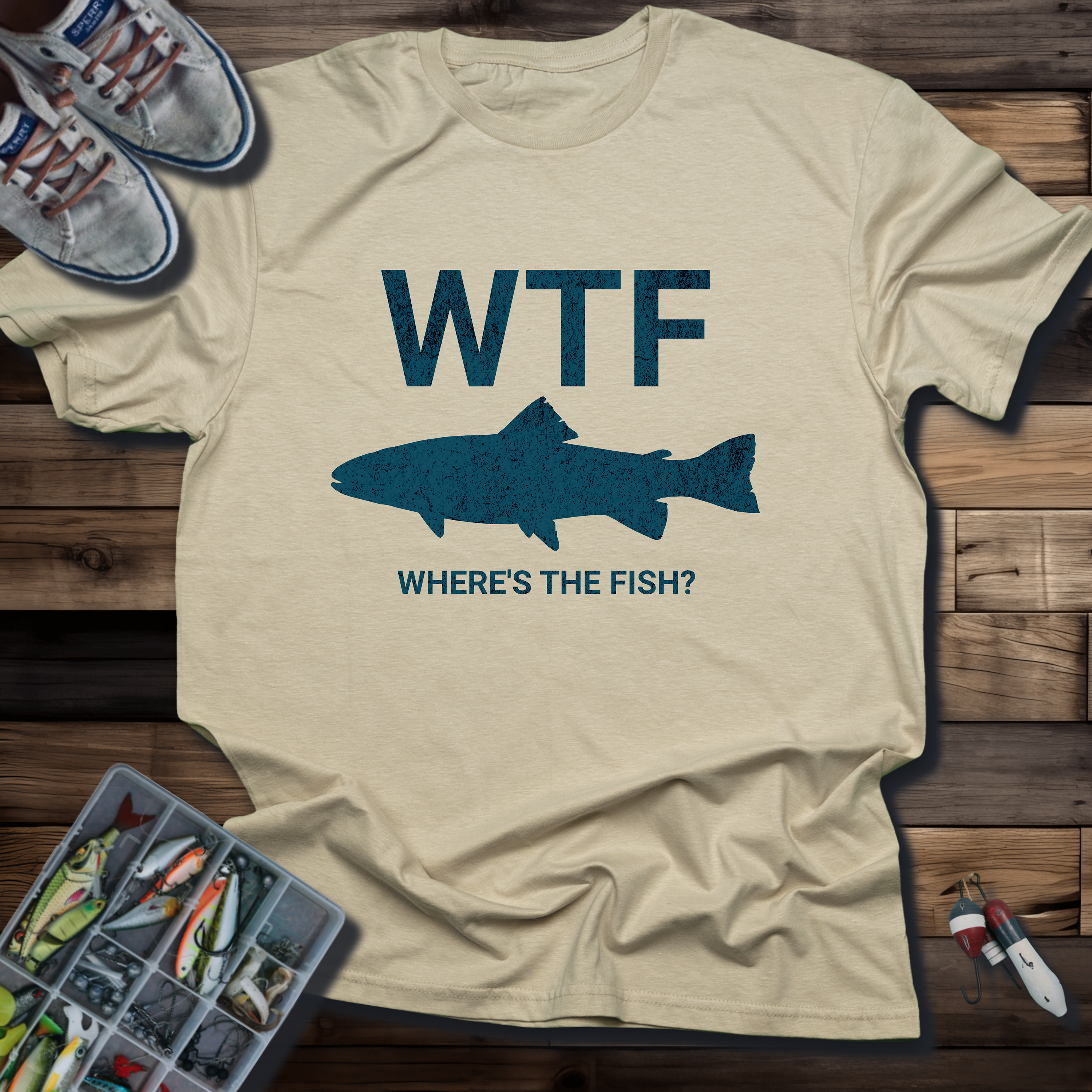WTF (Where's the Fish) T-Shirt – Sport Grey / Sand