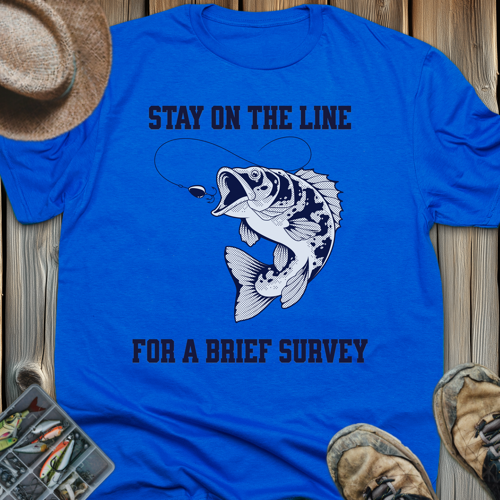 Bass Jumping Graphic T-Shirt — "Stay On The Line For Brief Survey"