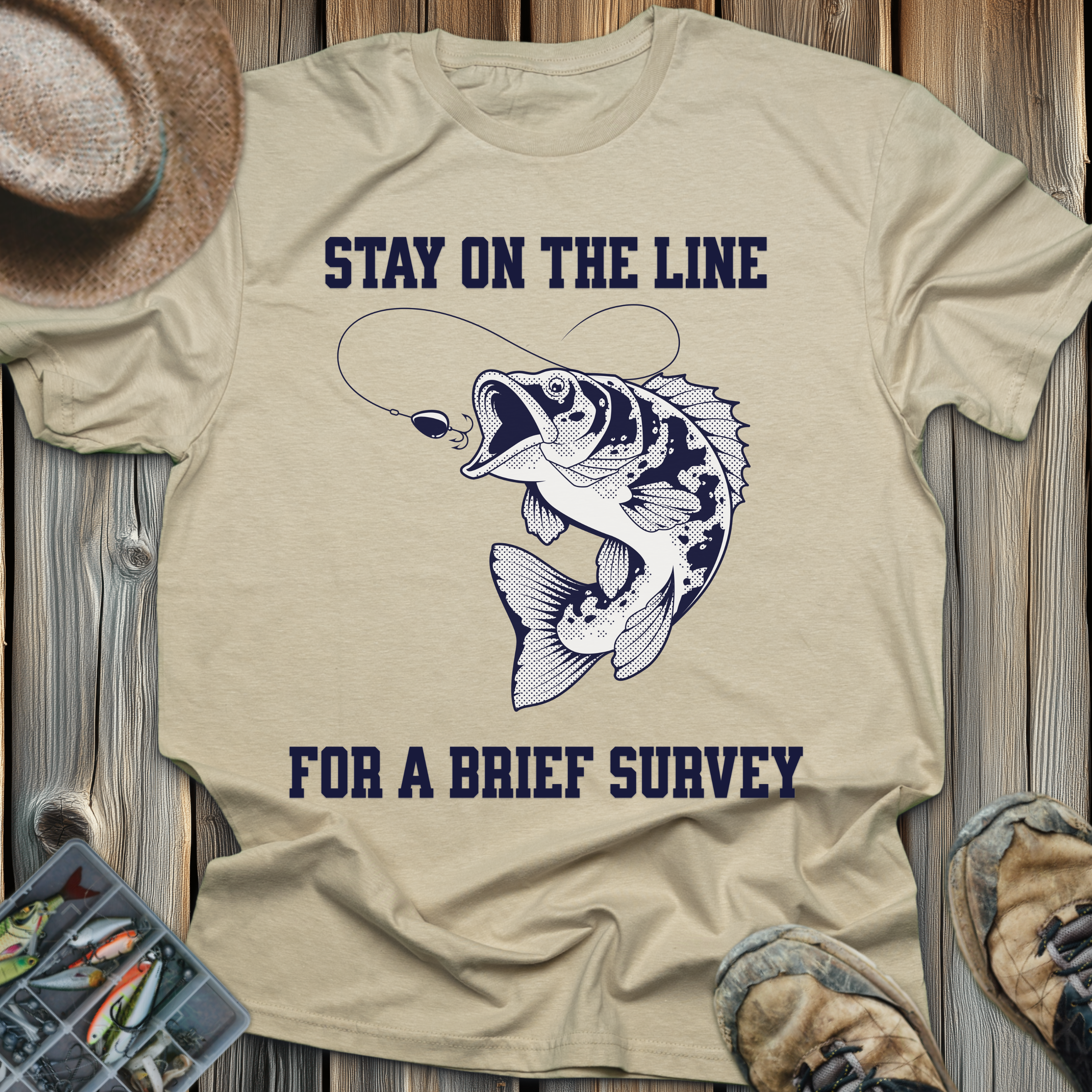 Bass Jumping Graphic T-Shirt — "Stay On The Line For Brief Survey"